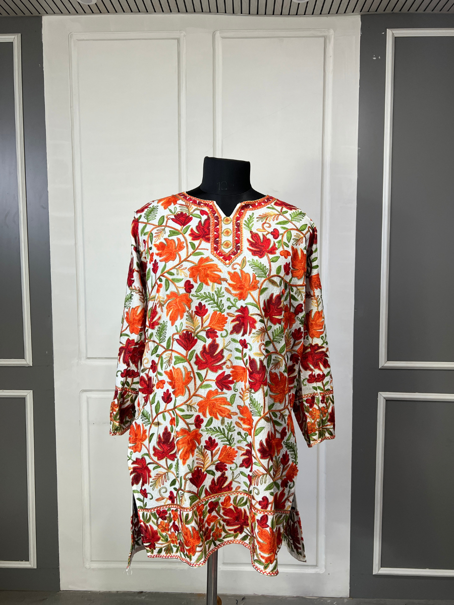 Noor : chinar embroidery summer kurti | Light Gray
